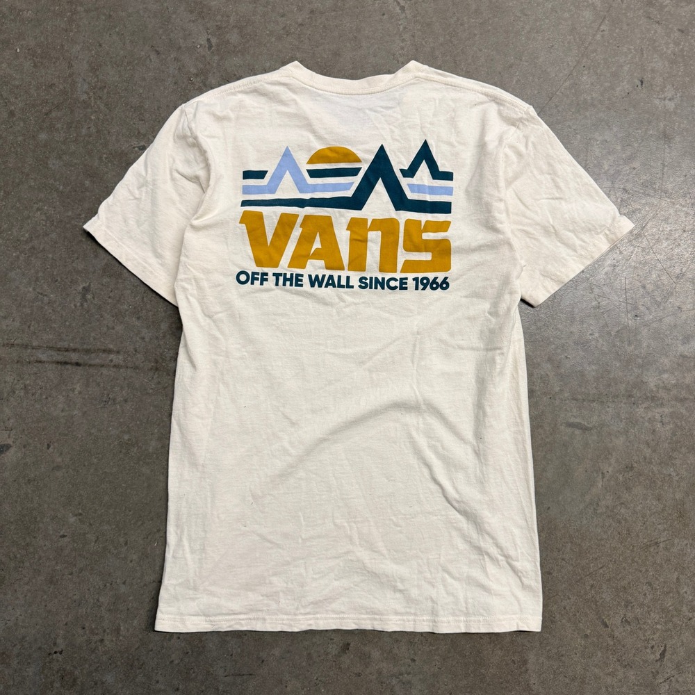 Vans Mens Off The Wall Mountain Graphic T-Shirt Cream Medium Classic Fit Cotton